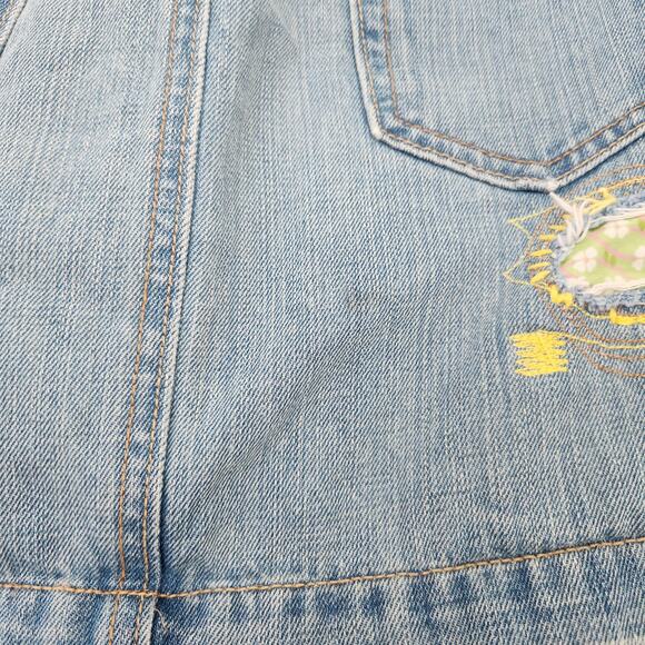 Y2K Gap Jeans Patchwork Distressed Denim Mini Skirt Low Rise Bratz Size 6 - Picture 7 of 9